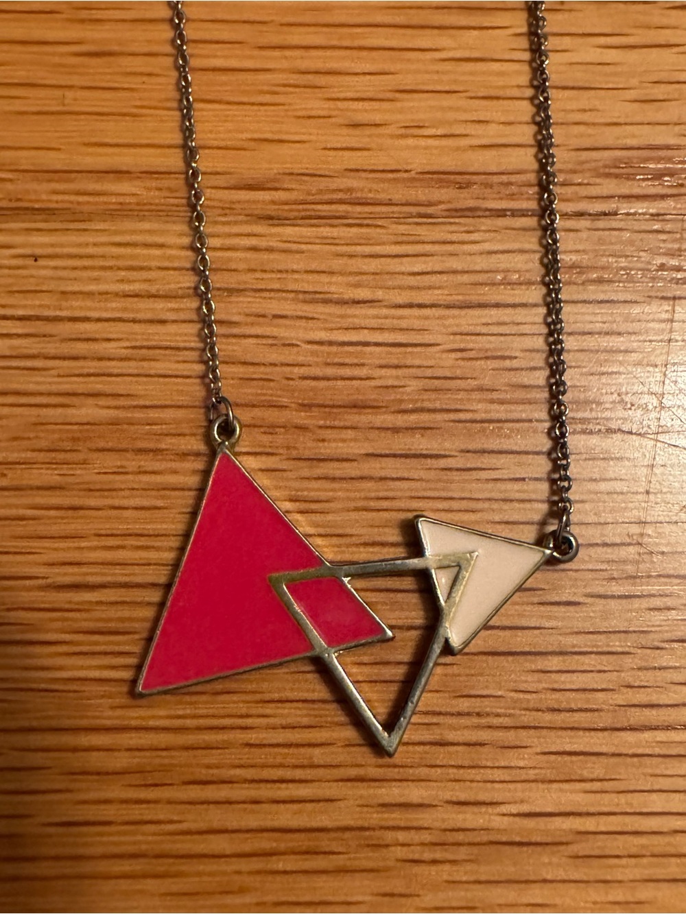 Women’s Geometric Triangle Pendant Necklace in Pink and Cream